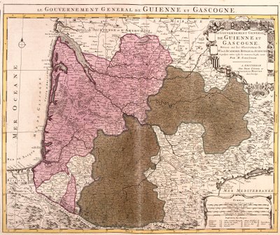 Mapa vlády Guyenne a Gascogne (Francie) (lept od Guillaume Delisle