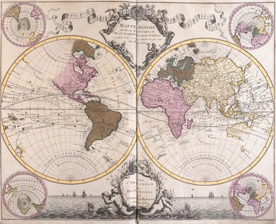 Mapa obou polokoulí od Guillaume Delisle
