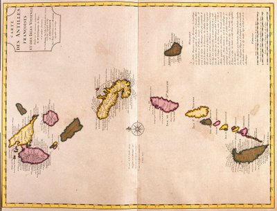 Mapy karibských ostrovů (Guadeloupe, Marie Galante, Dominika, Martinik, Svatá Lucie, Svatý Vincenc, Barbados, Grenadiny a Grenada) (lept od Guillaume Delisle