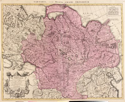 Rusko, Kazachstán, Uzbekistán, Kyrgyzstán, Tádžikistán, velká část Číny (kromě jihovýchodu), Mongolsko. od Guillaume Delisle