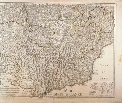 Region Jižní Piemont, Monferrato a Západní Ligurie. Mapa od Guillaume de l