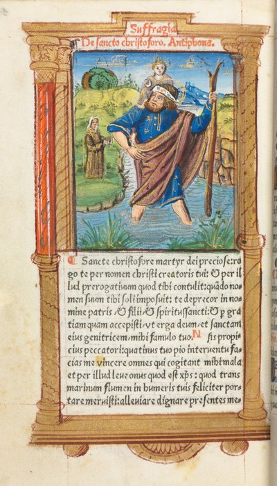 Tištěná kniha hodin (římské užití): fol. 101v, sv. Kryštof od Guillaume Le Rouge