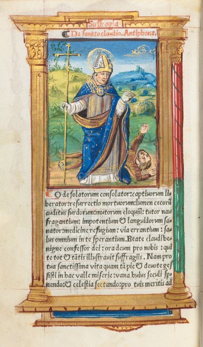 Tištěná kniha hodin (Řím): fol. 105v, sv. Claude jako biskup od Guillaume Le Rouge