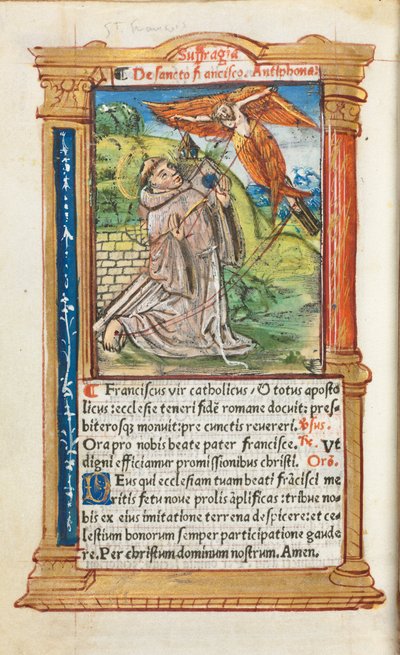 Tištěná kniha hodin (římské užití): fol. 106v, sv. František z Assisi od Guillaume Le Rouge