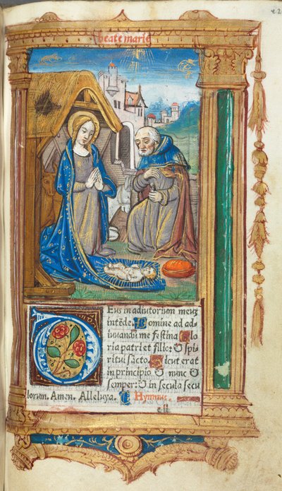 Tištěná kniha hodin (římské užití): fol. 34r, Narození Páně od Guillaume Le Rouge