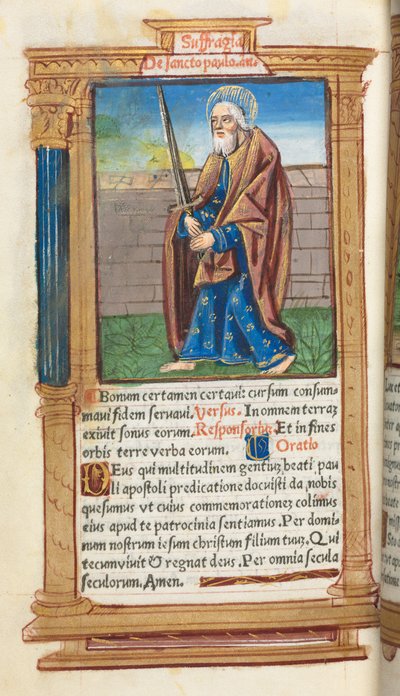 Tištěná kniha hodin (římské užití): fol. 99v, sv. Pavel od Guillaume Le Rouge