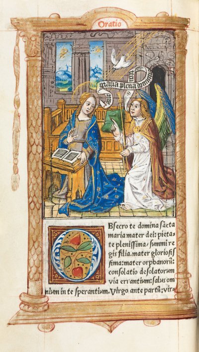 Tištěná kniha hodin Použití Říma: fol. 60v, Zvěstování, 1510. od Guillaume Le Rouge