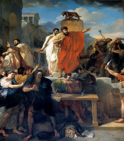 Smrt Virginie V roce 449 př. n. l. si Appius Claudius, decemvir v rámci Římské republiky, nárokuje Virginii (Verginia), dceru setníka Virginia (Verginia), do které je zamilovaný, jako jeho otrok. Zneužije své moci a přiměje ji zastavit. Decemvir c od Guillaume Lethiere