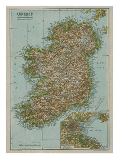 Mapa Irska, c1910 od Gull Engraving Company