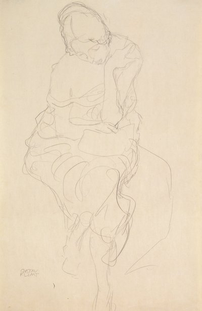 Čelní pohled na osobu sedící na stoličce od Gustav Klimt