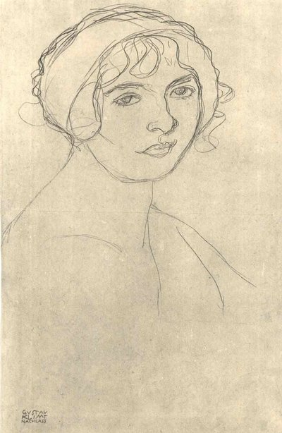 Poloviční portrét nahé dívky směřující doprava. od Gustav Klimt