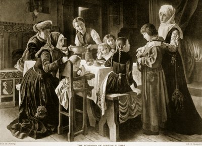 Chlapectví Martina Luthera, ilustrace z „Hutchinsonova příběhu britského národa“, kolem roku 1923 od Gustav Adolph Spangenberg