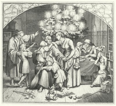 Martin Luther a jeho rodina si užívají sváteční období (rytina) od Gustav Ferdinand Leopold Konig