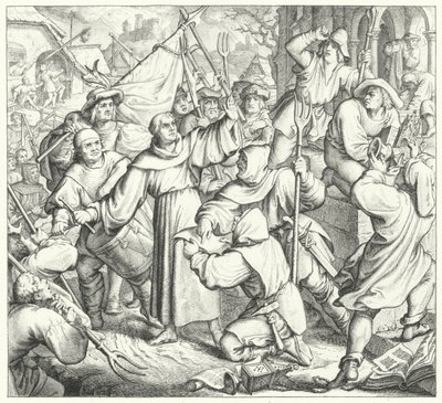 Martin Luther káže proti rebelům a rolnické válce (rytina) od Gustav Ferdinand Leopold Konig