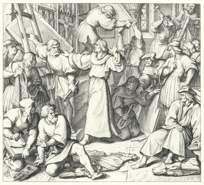 Martin Luther omezuje obrazoborce ve Wittenbergu (rytina) od Gustav Ferdinand Leopold Konig
