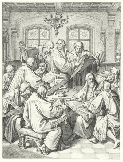 Martin Luther překládá bibli do němčiny (rytina) od Gustav Ferdinand Leopold Konig