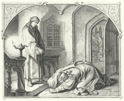Martin Luther s obchodníkem Hansem Kohlhasem (rytina) od Gustav Ferdinand Leopold Konig