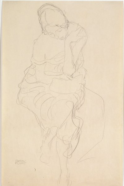 Čelní pohled na osobu sedící na stoličce od Gustav Klimt
