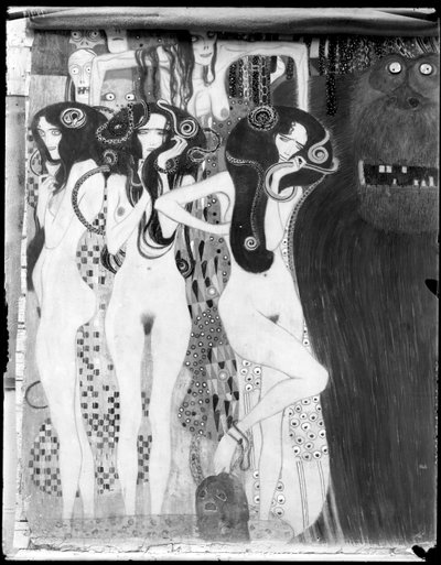 Beethovenův vlys: detail z "Die feindlichen Gewalten" od Gustav Klimt