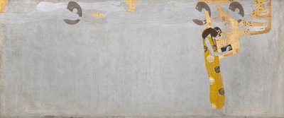 Beethovenův vlys: Touha po štěstí nachází uspokojení v poezii - Deska 7, pravá dlouhá stěna od Gustav Klimt