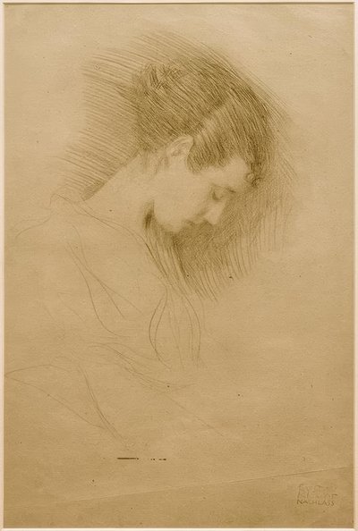 Polodélka portrét dívky s hlavou skloněnou doprava od Gustav Klimt
