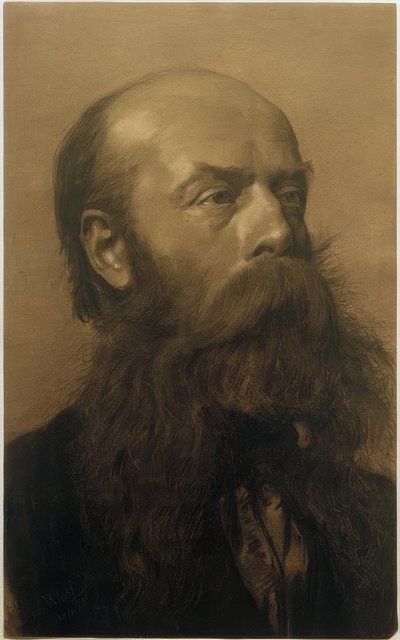 Hlava vousatého muže z tříčtvrtečního profilu vpravo od Gustav Klimt