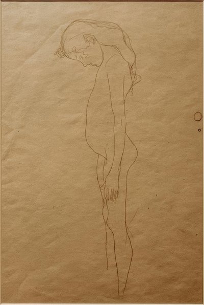 Nahá dívka se skloněnou hlavou doleva od Gustav Klimt