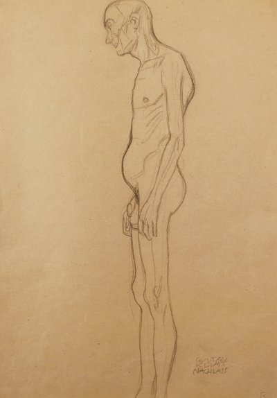 Nahí muži; nahý muž vlevo, od Gustav Klimt