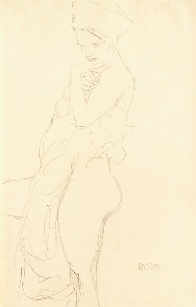 Akt stojící vlevo, držící u těla ručník, 1917 od Gustav Klimt