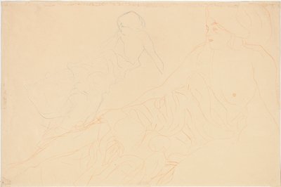 ležící akty; Žena ležící podepřená, opakování vlevo, 1913 od Gustav Klimt