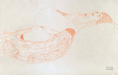 Ležící poloakt (masturbující), 1912-13 (sangvinik na papíře) od Gustav Klimt