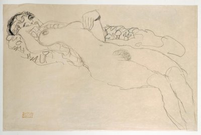 Ležící akt otočený doleva od Gustav Klimt