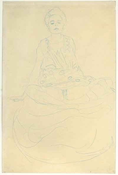 Sedící poloviční akt zepředu; Sitzender Halbakt von Vorne, 1907 od Gustav Klimt