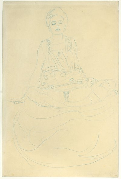 Sedící polonahý zepředu, cca 1907 (tužka na papíře) od Gustav Klimt