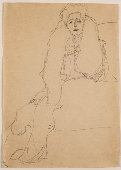 Sedí vlevo, horní část těla nakloněná dopředu; Sedící vlevo, trup vpředu, vlevo podepřený, 1904-1905 od Gustav Klimt