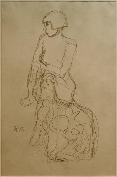 Sed v půlaktu vlevo od Gustav Klimt