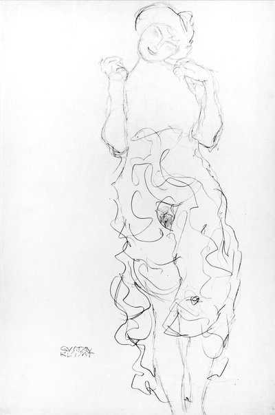 Stojící akt se vztyčenými pažemi, cca 1917/18 (tužka na papíře) (černobílá fotografie) od Gustav Klimt