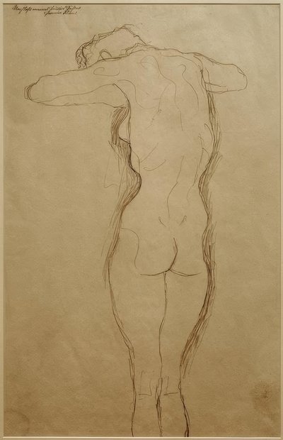 Nahý stojící zezadu, paže ohnuté vodorovně (studie) od Gustav Klimt