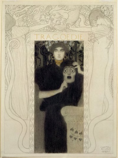 Tragédie. Studie k alegorii Tragédie (pero a tuš, bílá barva) od Gustav Klimt