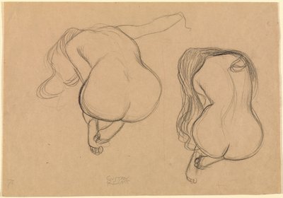 Dvě studie sedícího aktu s dlouhými vlasy od Gustav Klimt