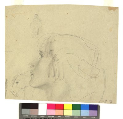 Weiblicher Kopf im Profil nach links, Pferdekopf im Profil, Figurenstudie od Gustav Klimt