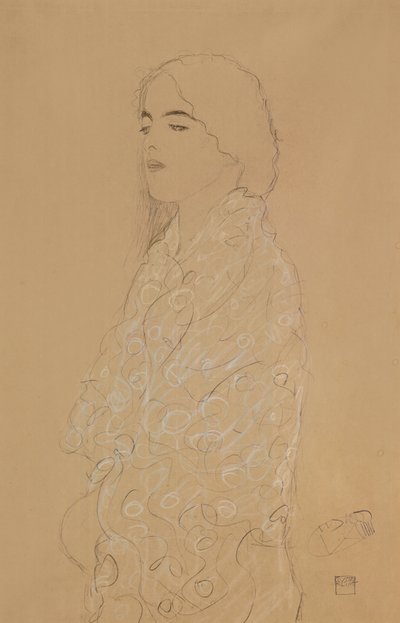 Žena s bílým šátkem (tužka s bílou a červenou křídou na papíře) od Gustav Klimt
