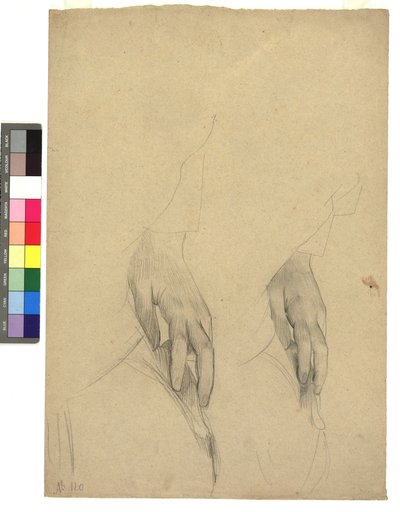 Zwei Handstudien, Finger ans Ohr gelegt od Gustav Klimt