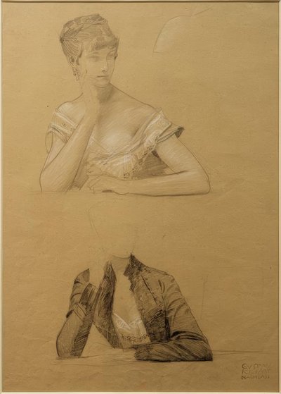 Dvě studie mladé ženy sedící u stolu od Gustav Klimt