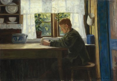 Chlapec v interiéru kuchyně (olej na plátně) od Gustav Wentzel