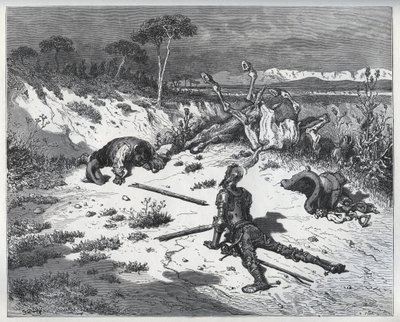 Moralizace dona Quijota o nevděčnosti – z „Don Quijote de la Mancha“ od Miguela Cervantese (1547-1616) (Don Quijote) - dřevořez podle kresby Gustava Dorea od Gustave (after) Dore