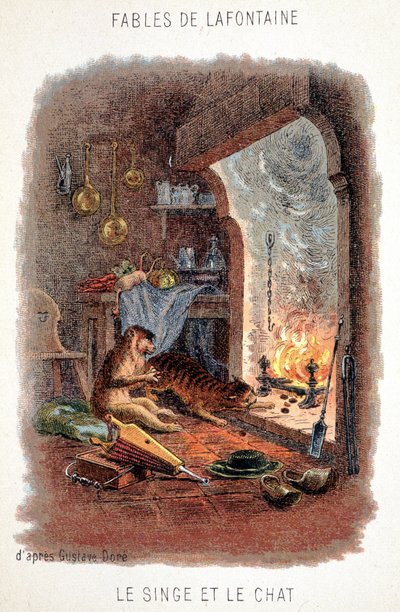 Fables de La Fontaine: Opice a kočka podle Gustava Doré. od Gustave (after) Dore