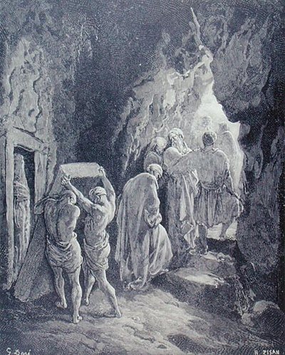 Pohřeb Sarah, vyrytý Heliodorem Josephem Pisanem (1822-90) kolem roku 1868 (rytina) od Gustave (after) Dore