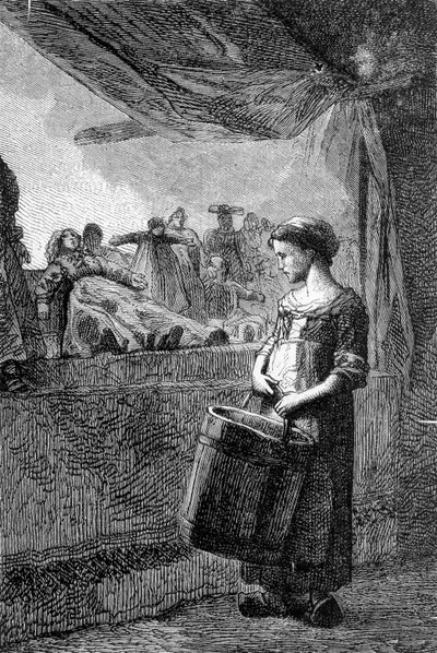 Cosette před hračkářstvím - v “”Les Miserables”” od Victora Huga, ill. od Brion, ed. Hetzel a Lacroix od Gustave Brion