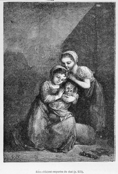 Cosette a její přítel a kočka - ve filmu „Les Miserables“ od Victora Huga, nemocného. od Brion, ed. Hetzel a Lacroix od Gustave Brion